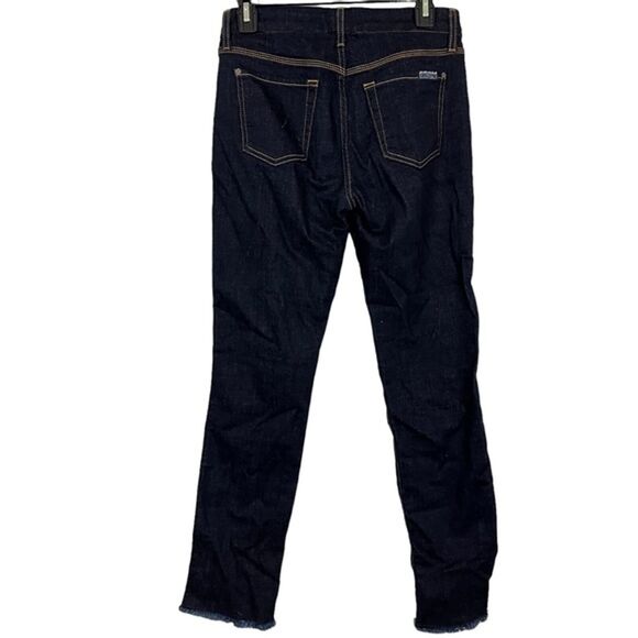 7 SEVEN FOR ALL MANKIND Dark Wash Raw Hem Slim Straight Zip Fly Stretch Jeans 26 - Picture 6 of 16